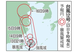 強い台風、暴風や高波に警戒続く 画像