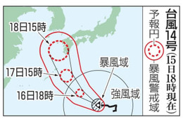 台風14号、3連休に広範囲影響 画像
