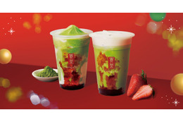 ゴンチャ新作「メリーストロベリー抹茶 ミルクティー／フローズンティー」心躍るクリスマスカラーのデザートティー 画像