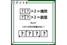クイズです！「？？×２＝偶然」、「？？×２＝窮屈」？それぞれハテナに入るふたつの文字を考えて４文字の言葉を導きましょう【難易度LV３.・中辛】