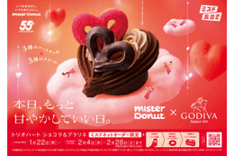 ミスド×GODIVA、55周年記念ドーナツ「トリオハート ショコラ＆プラリネ」登場 ネットオーダー限定 画像