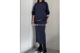 【GU】パフスウェットセットアップなら、時短で洗練！ネイビーなら、ラクな着心地ときちんと感もクリア【40代の毎日コーデ】 画像