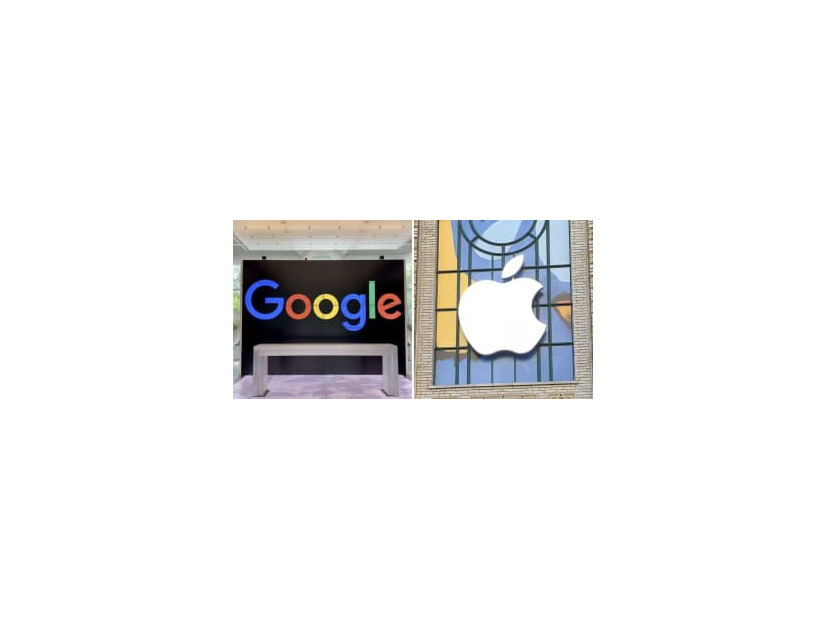 米国のグーグル、アップルのロゴマーク（共同）