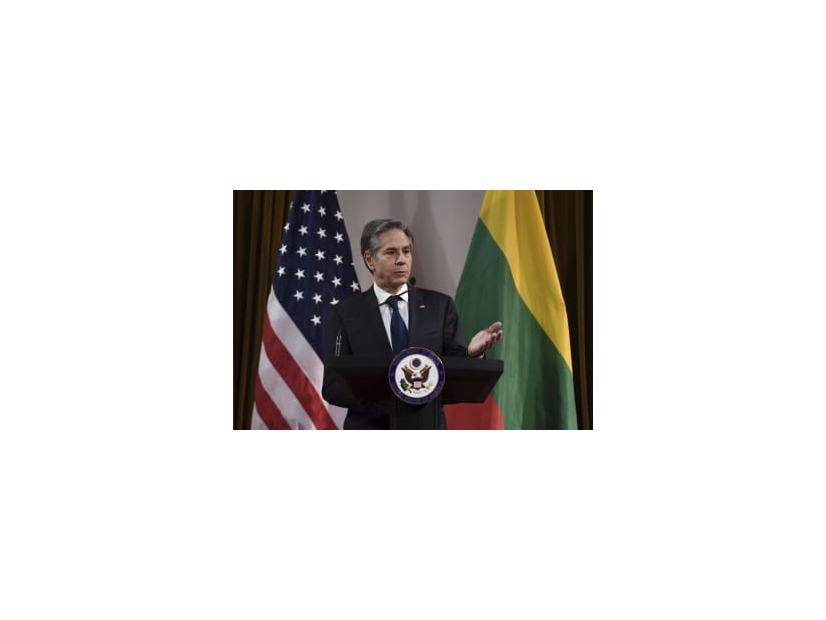演説するブリンケン米国務長官＝7日（AP＝共同）