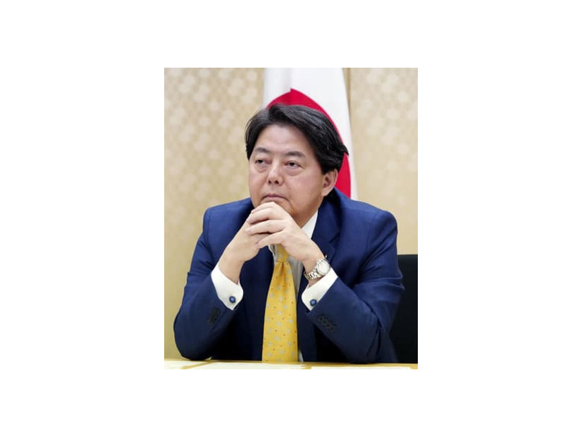 4日、G7外相会合にオンライン参加した林外相＝外務省（同省提供）
