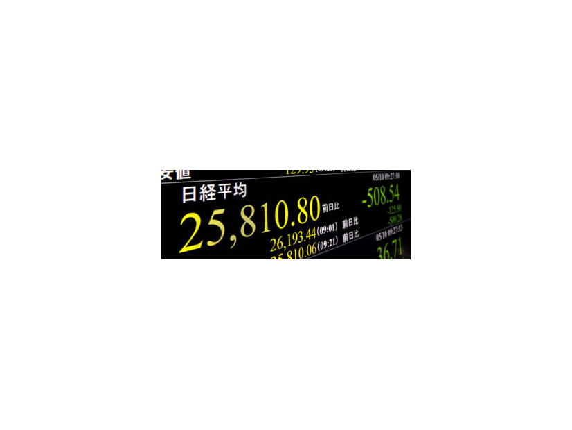 一時2万6000円を割り込んだ日経平均株価を示すモニター＝10日午前、東京・東新橋