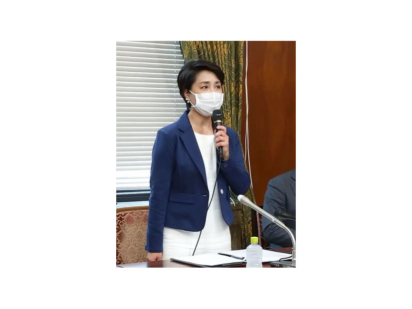 記者会見する日本維新の会の岬麻紀衆院議員＝16日午後、国会