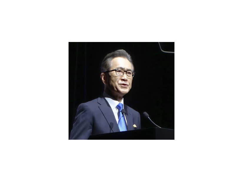 ソニーグループの経営方針説明会で登壇する吉田憲一郎社長＝18日午前、東京都港区のソニー本社