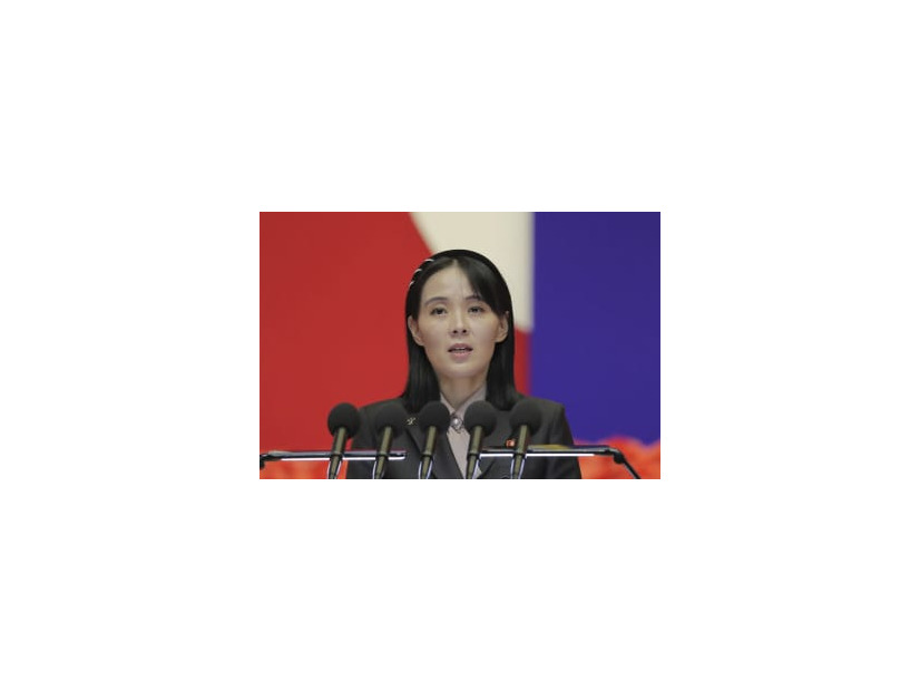 10日、平壌で全国非常防疫総括会議に臨む北朝鮮の金与正朝鮮労働党副部長（朝鮮通信＝共同）