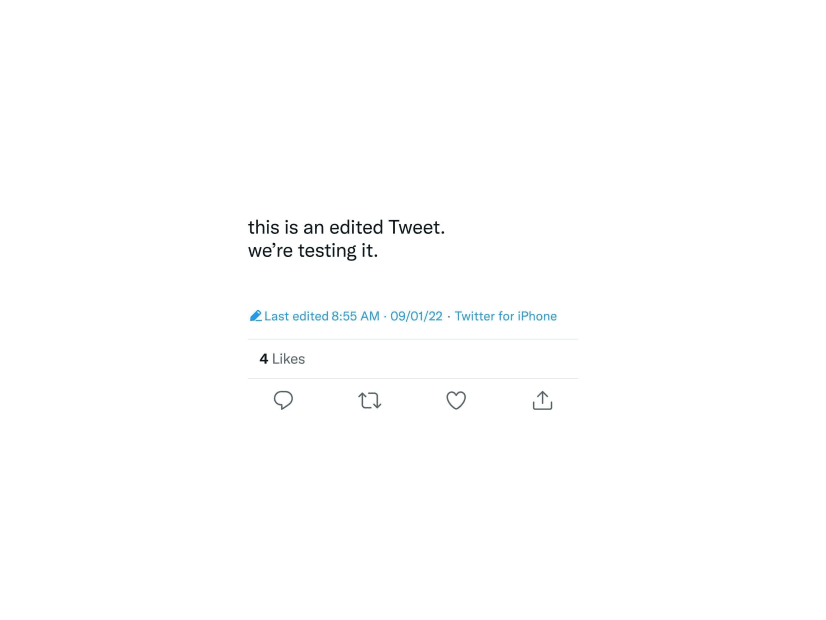 ツイッターの新機能によって編集された投稿（同社提供・共同）