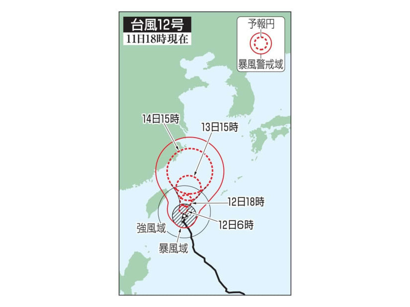 台風12号の予想進路（11日18時現在）