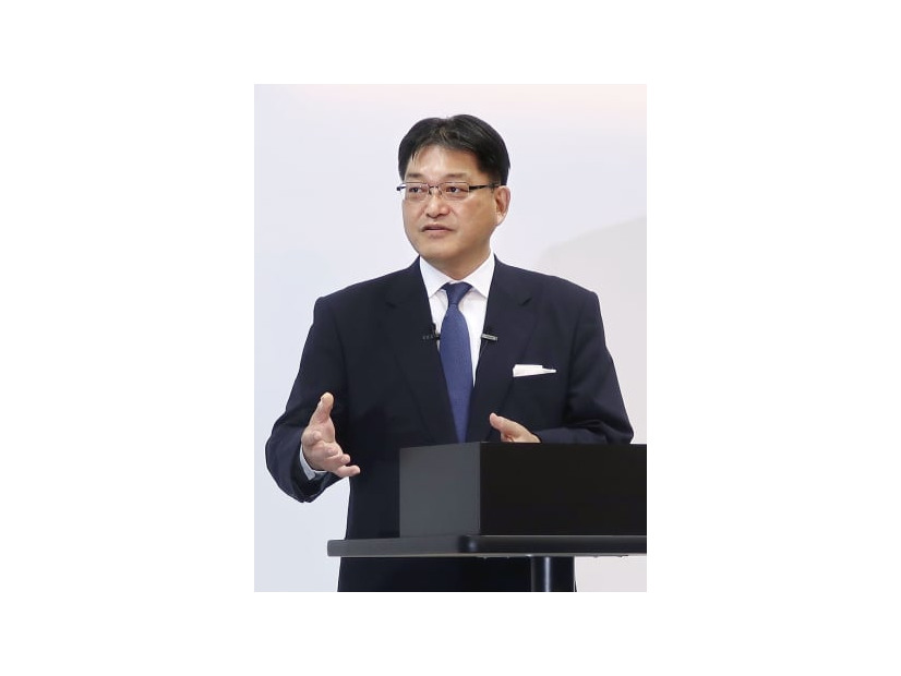 事業説明会で話すホンダの竹内弘平副社長＝13日、東京都内