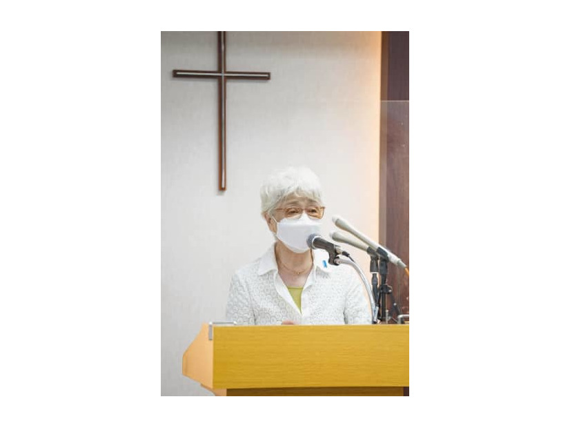 キリスト教徒による祈り会で話す横田早紀江さん＝15日午後、東京都中野区