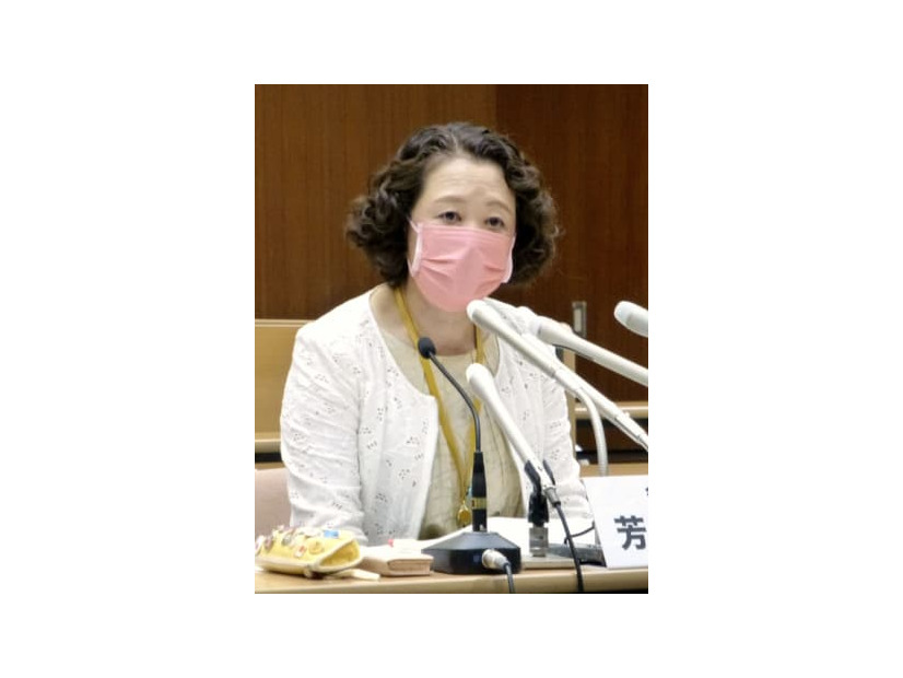 記者会見する連合の芳野友子会長＝15日午後、東京都千代田区の連合本部