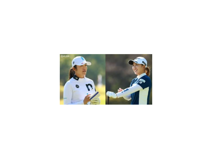 山下美夢有を追いかける稲見萌寧（左）と西郷真央　初日から飛ばしていきたい（撮影：福田文平)