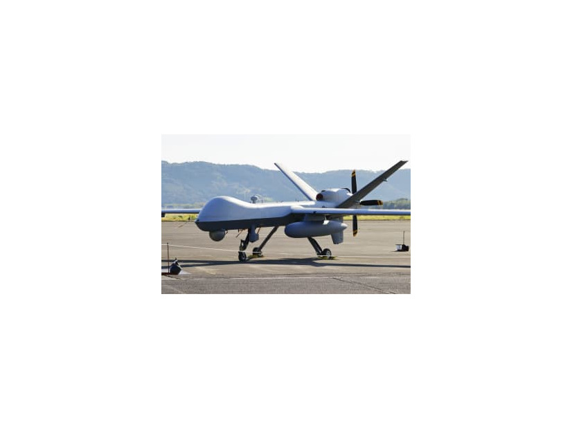 米軍の無人偵察機「MQ9」＝5日、鹿児島県鹿屋市の海上自衛隊鹿屋航空基地