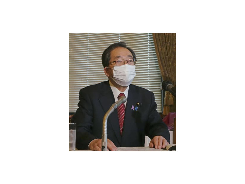 記者会見する斉藤国交相＝25日午前、国会