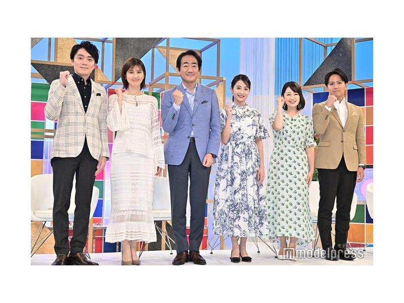 （左から）高瀬耕造アナ、鈴江奈々アナ、山口豊アナ、日比麻音子アナ、松丸友紀アナ、安宅晃樹アナ（C）モデルプレス