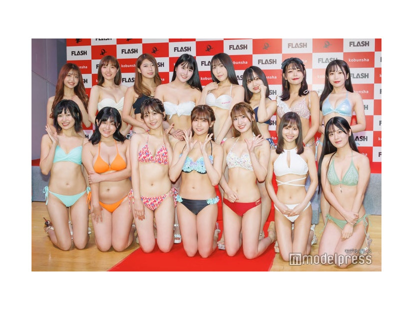 （後列左から）北島萌加、本間ミサ、佐伯桃子、白石時、つぶらあい、りん、織田いちか、成瀬結愛（前列左から）永野蘭、朝野ナツ、宮川みやび、磯貝花音、由利美桜、遠藤まめ、三葉ゆあ（C）モデルプレス