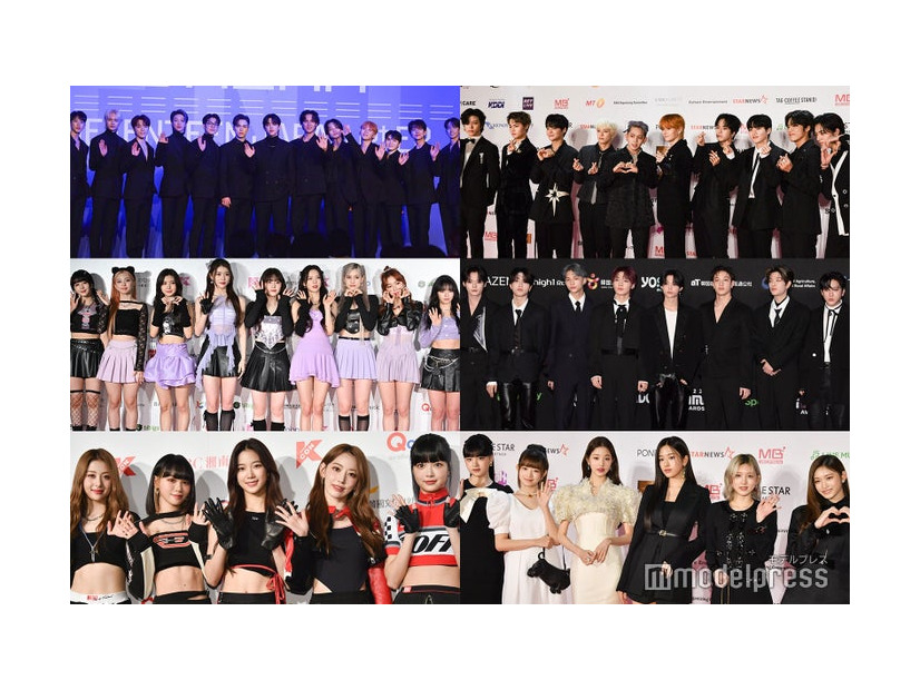 （上段）SEVENTEEN、TREASURE（中段）Kep1er、Stray Kids（下段）LE SSERAFIM、IVE（C）モデルプレス