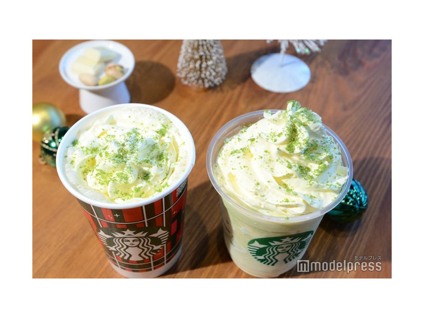 （右から）メルティホワイト ピスタチオ フラペチーノ、メルティホワイト ピスタチオ モカ（C）モデルプレス