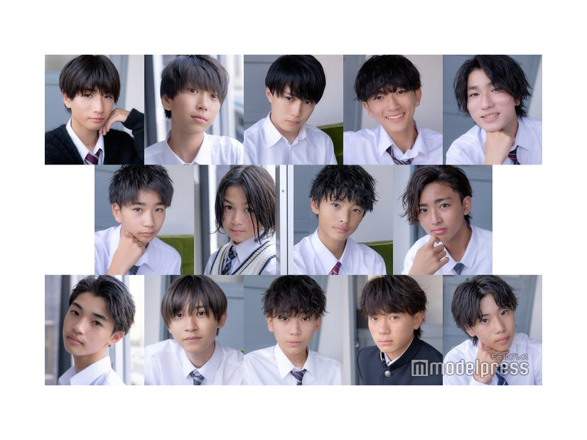 「男子中学生ミスターコン2023」ファイナリスト（上段左から）岩瀬琥蒼さん、福上颯さん、豊嶋不動さん、長谷川颯汰さん、野平凛音さん（中央左から）鍋遥己さん、舩越千彰さん、竹内琉斗さん、関凰我さん（下段左から）竹村壮生さん、清野湊都さん、宗田悠良さん、内田金吾さん、磯貝悠真さん（C）モデルプレス