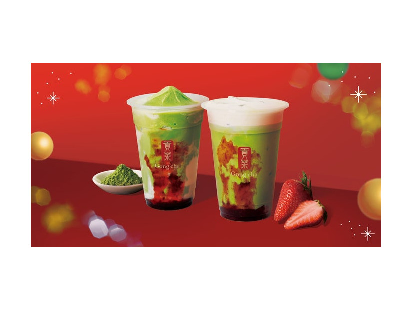 メリーストロベリー抹茶 ミルクティー／フローズンティー／画像提供：ゴンチャ ジャパン
