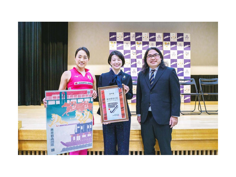 及川栞選手、森澤恭子区長、中岡創一（提供写真）