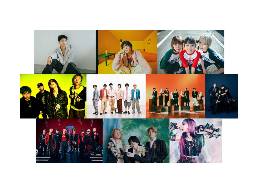 （上段左から）Ayumu Imazu、imase、サバシスター（中段左から）SUPER BEAVER、SixTONES 、Da-iCE、flumpool（下段左から）MAZZEL、Mrs. GREEN APPLE 、LiSA（提供写真）