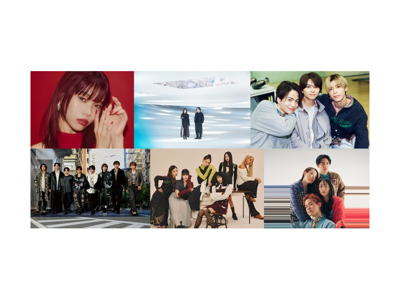 （上段左から）アイナ・ジ・エンド、いきものがかり、timelesz（下段左から）Hey! Say! JUMP、Little Glee Monster、緑黄色社会（提供写真）