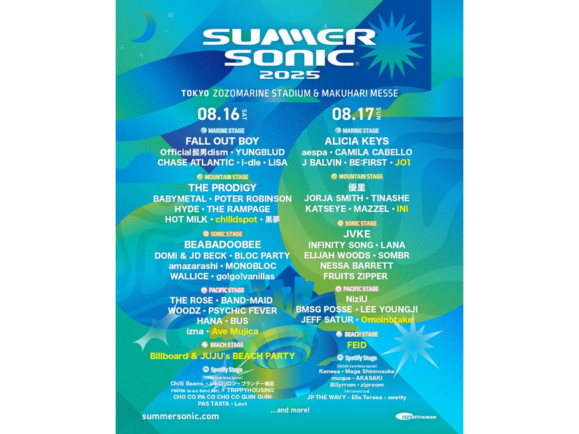 「SUMMER SONIC 2025」東京会場出演アーティスト（提供写真）