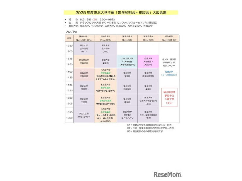 2025年度東北大学主催 進学説明会・相談会（大阪会場）