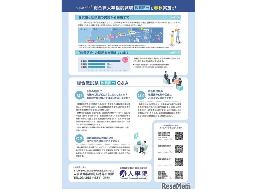 国家公務員 総合職試験「教養区分」、春と秋の年2回実施