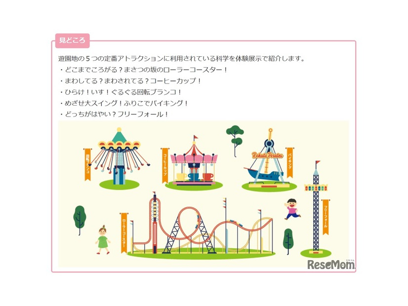 遊園地の５つの定番アトラクションに利用されている科学を体験展示で紹介