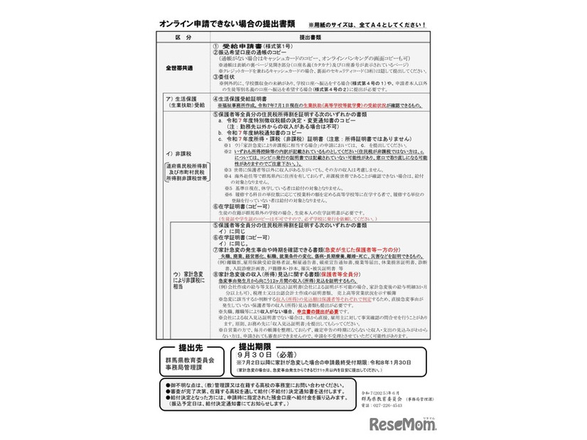 奨学のための給付金（国公立）のご案内