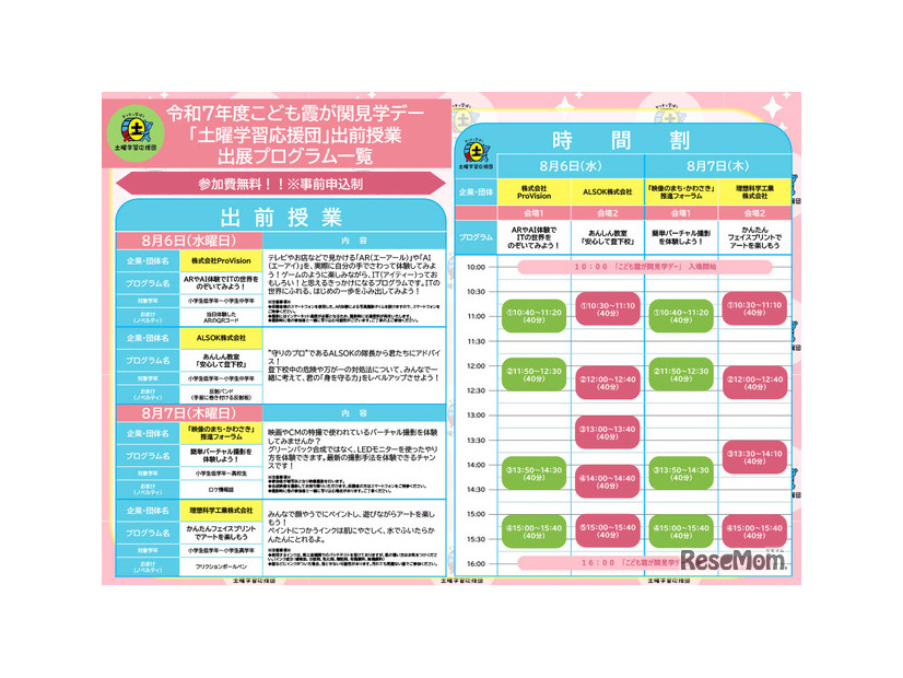 令和7年度こども霞が関見学デー「土曜学習応援団」出前授業出展プログラム一覧
