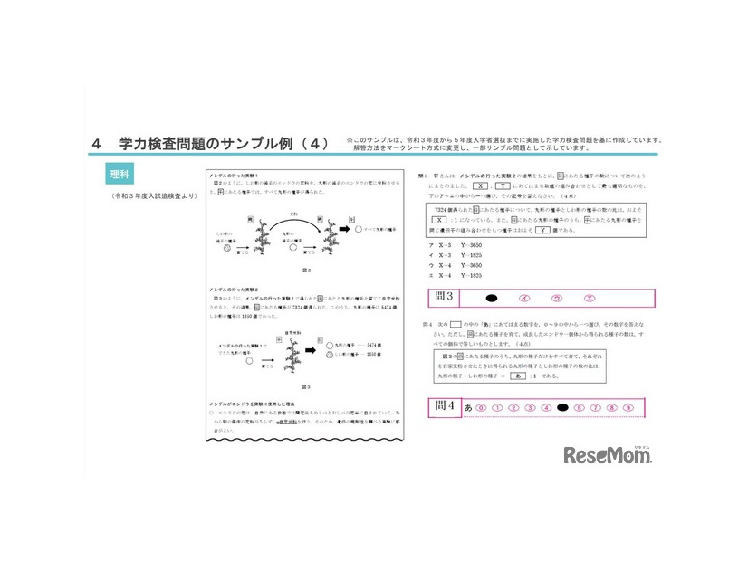 学力検査問題のサンプル例（理科）