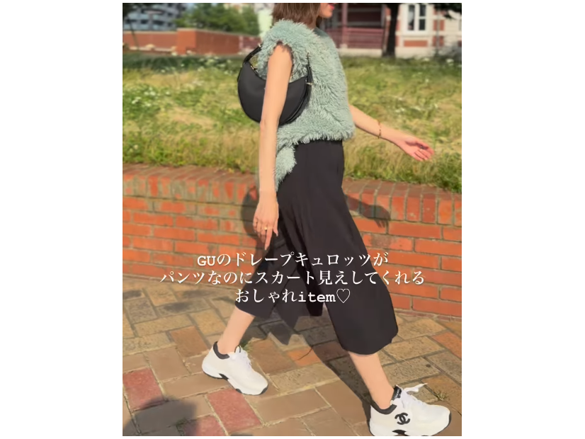低身長でもバランスが取りやすい！【GU】スタイルアップが狙えるスカートライクなキュロッツ【40代の毎日コーデ】