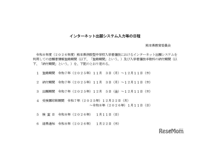 インターネット出願システム入力等の日程
