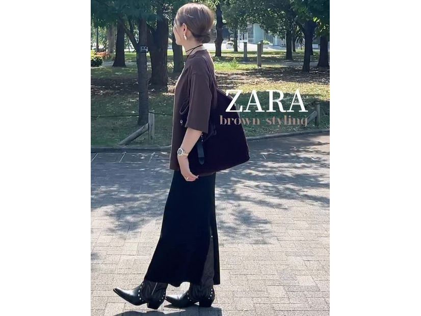 【ZARA】でつくる秋の始まりコーデ。こっくりブラウン×ウエスタンブーツで大人の余裕スタイルが完成【40代の毎日コーデ】