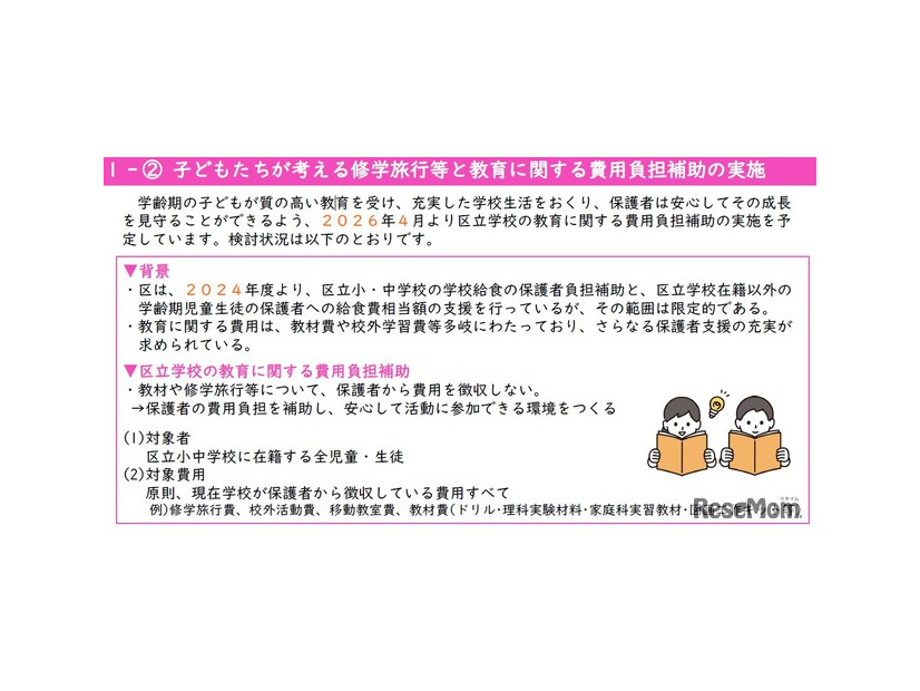 子供たちが考える修学旅行等と教育に関する費用負担補助の実施