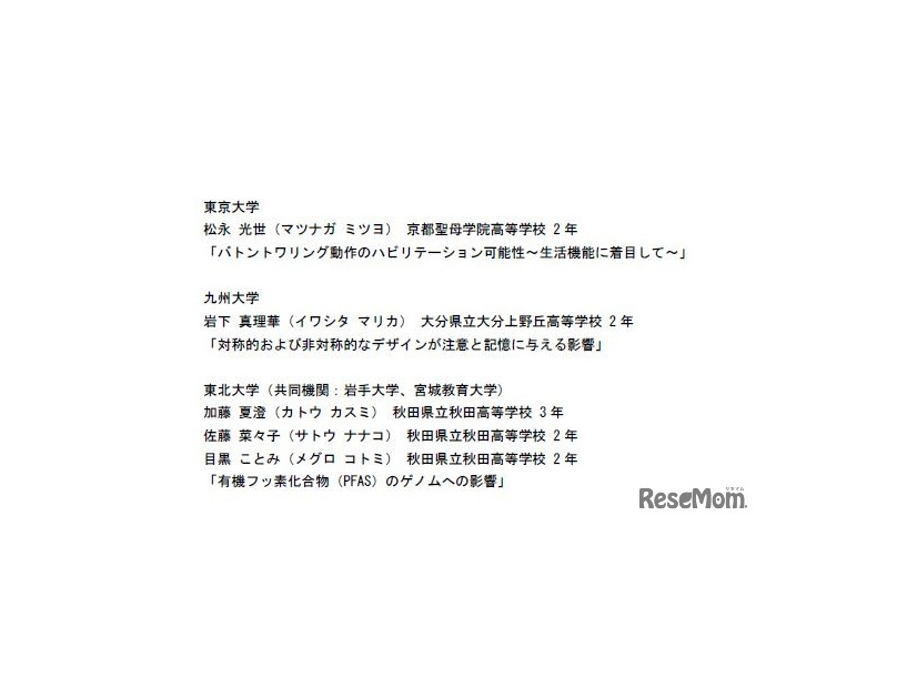 サイエンスカンファレンス2025受賞者一覧「高校の部」