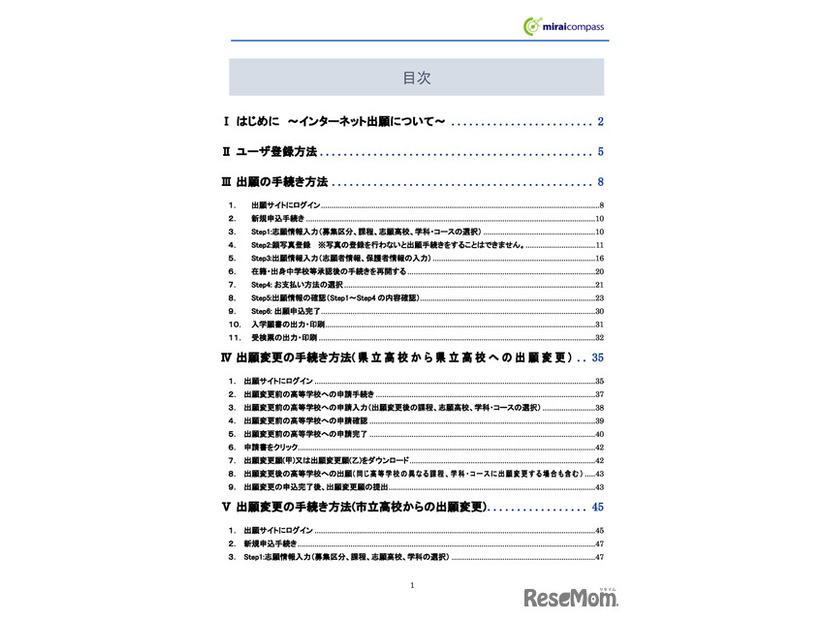 インターネット出願の手引き・目次