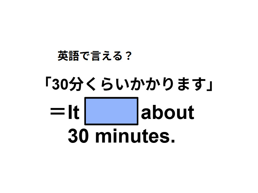 英語で「30分くらいかかります」は何て言う？