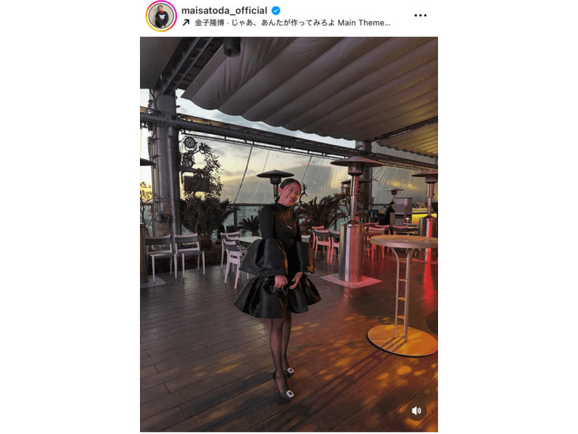 里田まい、美脚際立つブラックドレスSHOTにファンうっとり「まいちゃん綺麗」「本当に美脚」