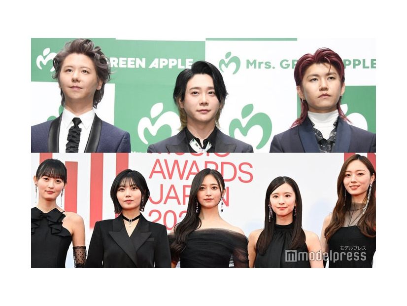 （上段から）Mrs. GREEN APPLE、遠藤さくら、中西アルノ、井上和、菅原咲月、梅澤美波／乃木坂46（C）モデルプレス