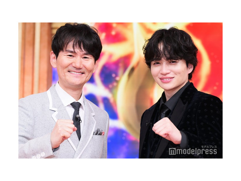 スペシャル番組「炎のチャレンジャー」囲み取材に出席した南原清隆、菊池風磨（C）モデルプレス
