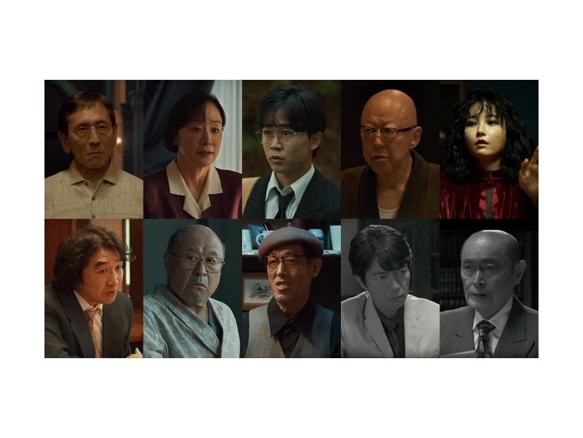 （左から時計回りに）矢島健一、神野三鈴、鈴木福、六平直政、向里祐香、伊武雅刀、仲村トオル、嶋田久作、角野卓造、池田鉄洋「時計館の殺人」出演キャスト（C）綾辻行人／講談社（C）HJホールディングス・NTV