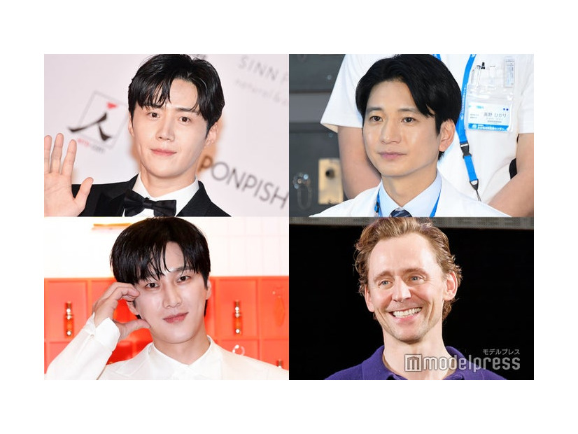 （上段左から時計回り）キム・ソンホ、向井理、トム・ヒドルストン（C）モデルプレスアン・ボヒョン／Photo by Getty Images