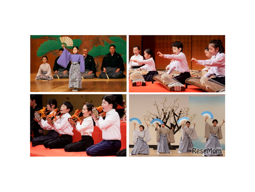 2024年度の発表会（上段左より）謡・仕舞（撮影：菅原康太）、箏曲（下段左より）小鼓、日本舞踊（撮影：武藤奈緒美）